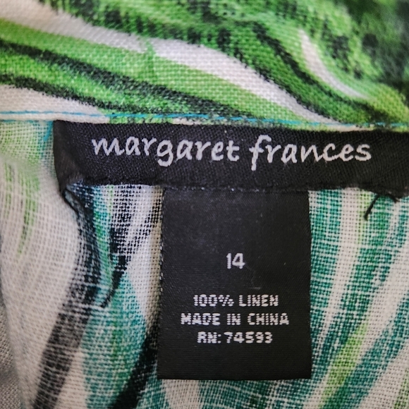 Margaret Frances Floral Top Jacket Size 14 Linen Button Purple‎ Lime Teal Tones - Picture 3 of 11